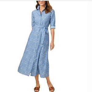 J. McLaughlin Paloma Midi Shirt Dress Blue Floral Long Sleeve Cotton Silk Medium